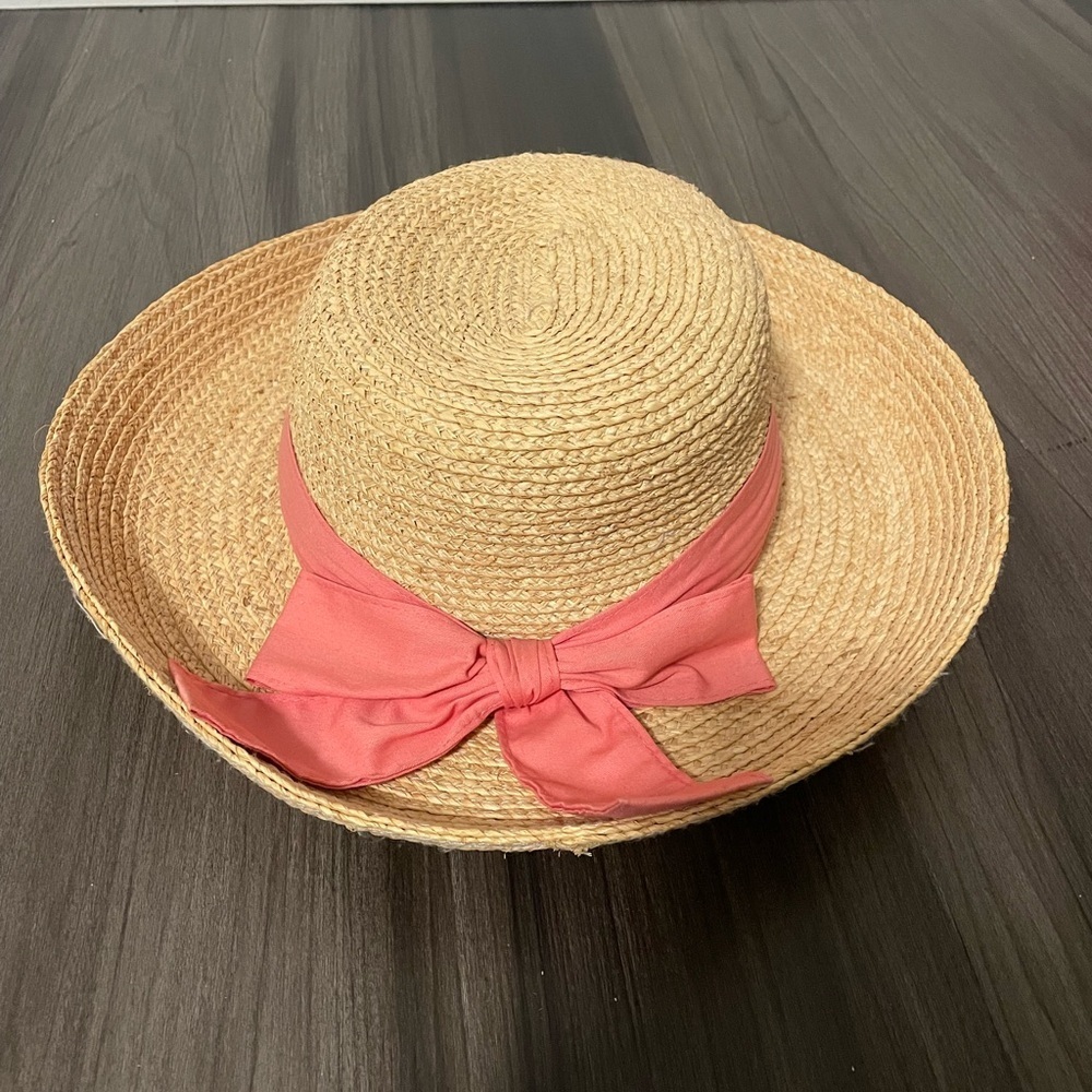 Straw Hat with Pink Ribbon